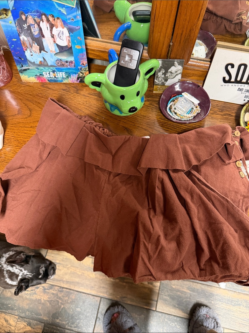Free People Rust Brown Ruffled Waist Shorts